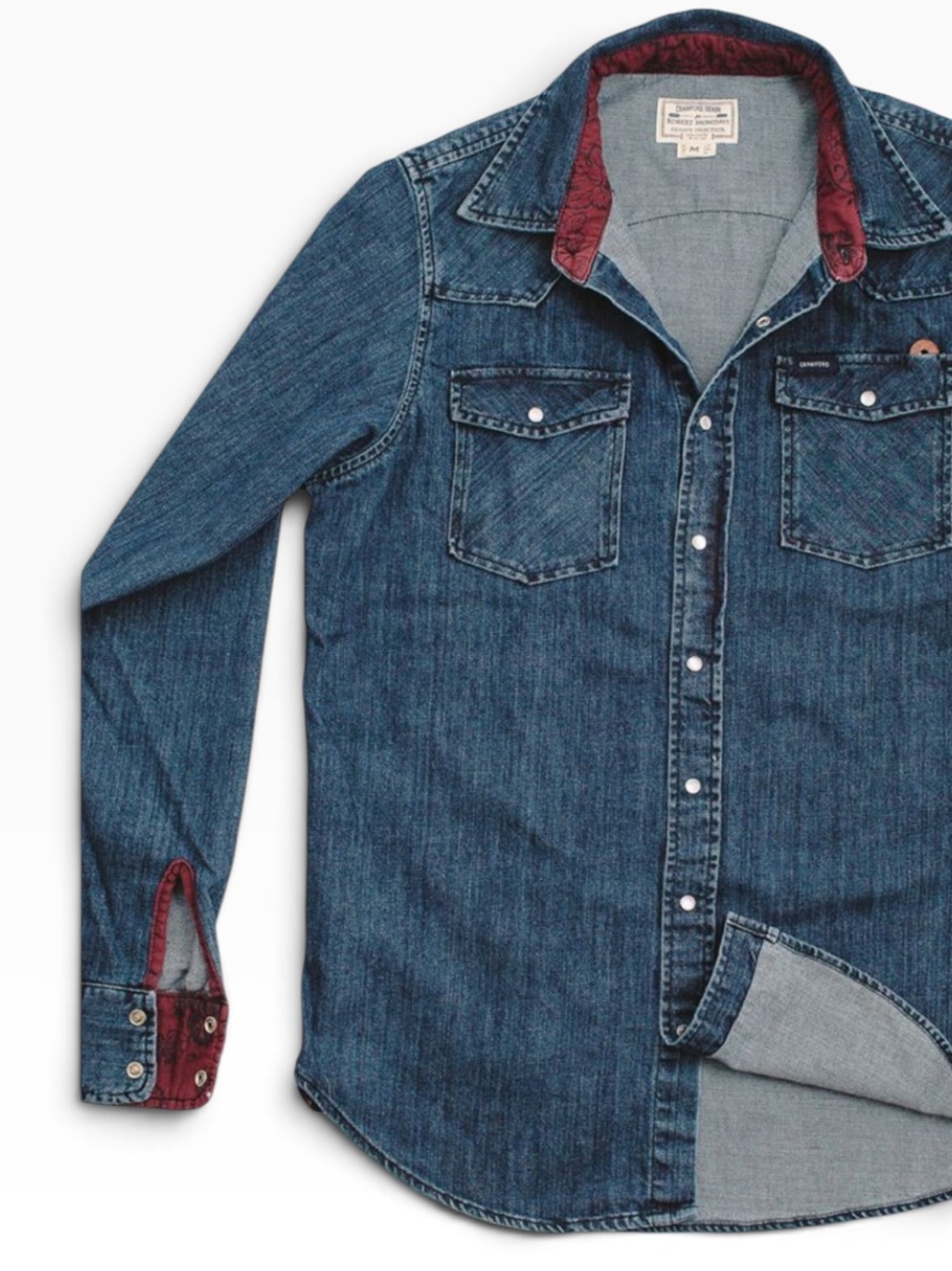Crawford Denim Robert Mondavi denim wine dye pearl snap button long sleeve shirt